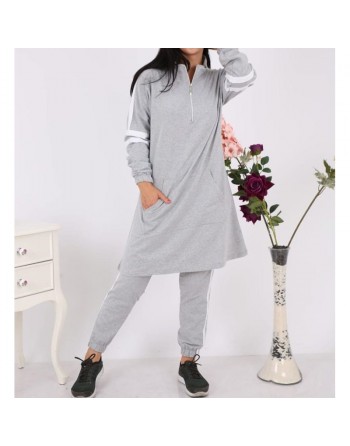 Survêtement femme 2 pièces de couleur gris clair chiné (Tenue décontractée et pour le sport - Grande taille disponible) 