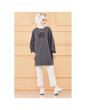 Tunique "the rebel in me will never die" (Modest Fashion) - Couleur anthracite 