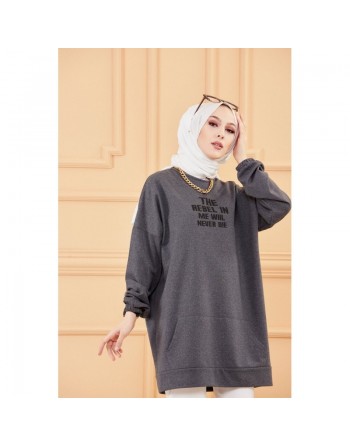 Tunique "the rebel in me will never die" (Modest Fashion) - Couleur anthracite 