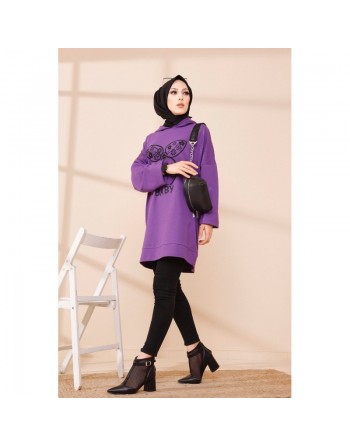 Tunique avec capuche imprimé "Like a cute baby" (Style Moderne Hijab) - Couleur mauve 