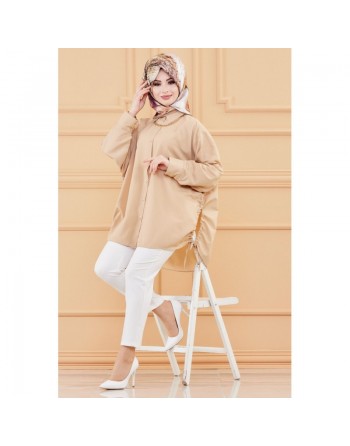 Chemise-Tunique fendue habillée pour femme (Style vestimentaire hijab) - Couleur beige 