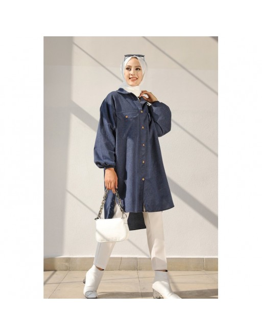 Chemise-Tunique ample pour femme (Vêtement Hijab 2024) - Couleur bleu indigo Chemise-Tunique ample pour femme (Vêtement Hijab 2024) - Couleur bleu indigo