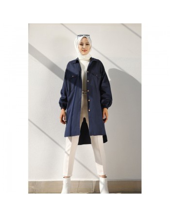 Chemise-Tunique ample pour femme (Vêtement Hijab 2024) - Couleur bleu indigo 