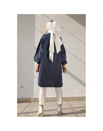 Chemise-Tunique ample pour femme (Vêtement Hijab 2024) - Couleur bleu indigo 