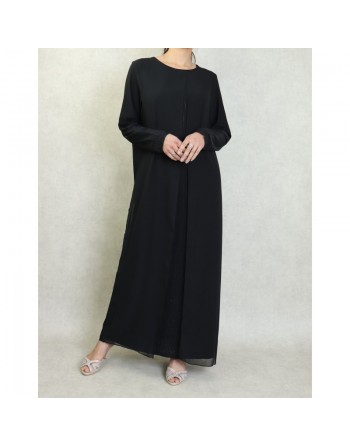 Robe de soirée Abaya avec kimono intégré (Kibaya) pour femme - Couleur Noir 
