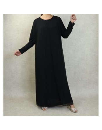 Robe de soirée Abaya avec kimono intégré (Kibaya) pour femme - Couleur Noir 