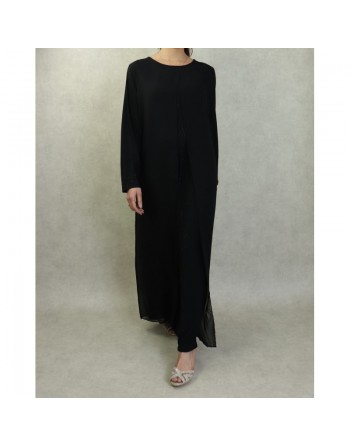 Robe de soirée Abaya avec kimono intégré (Kibaya) pour femme - Couleur Noir 