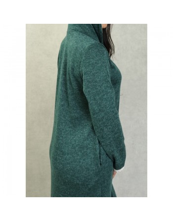 Djellaba tissu épais effet chiné pour femme avec dentelle et capuche - Couleur Vert chiné 
