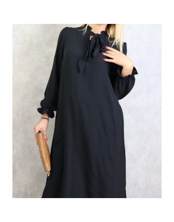 Tunique longue avec col nœud de couleur noire 