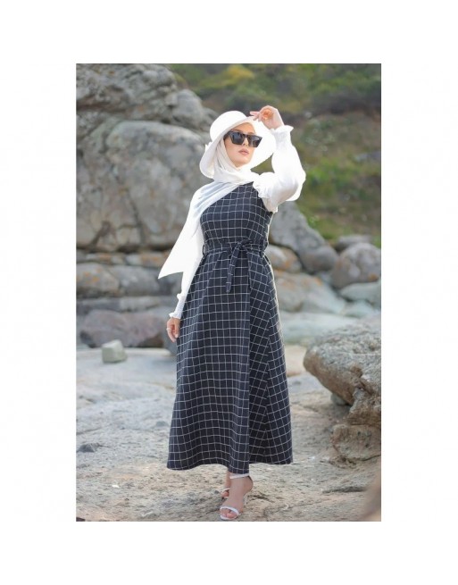 Robe longue à carreaux pour femme - Couleur anthracite Robe longue à carreaux pour femme - Couleur anthracite