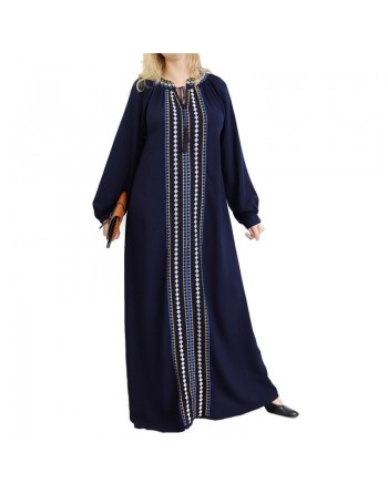 Robe Abaya brodée pour femme - Couleur Bleu Marine 
