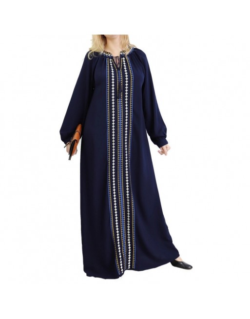 Robe Abaya brodée pour femme - Couleur Bleu Marine Robe Abaya brodée pour femme - Couleur Bleu Marine