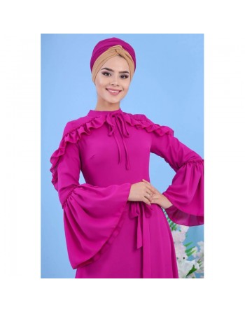 Robe élégante maxi-longue et ample à froufrou pour femme - Couleur fuchsia 