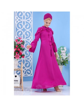 Robe élégante maxi-longue et ample à froufrou pour femme - Couleur fuchsia 