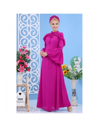 Robe élégante maxi-longue et ample à froufrou pour femme - Couleur fuchsia 