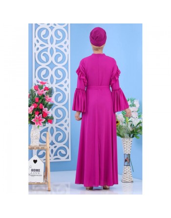 Robe élégante maxi-longue et ample à froufrou pour femme - Couleur fuchsia 
