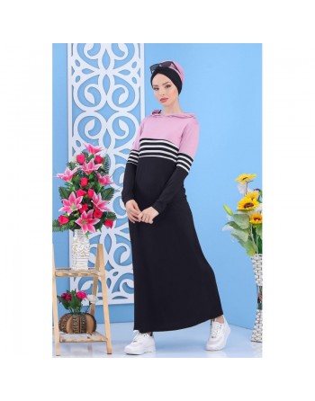 Robe bicolore à capuche - Tenue décontractée pour femme - Couleur Noir et Rose 