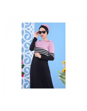 Robe bicolore à capuche - Tenue décontractée pour femme - Couleur Noir et Rose 