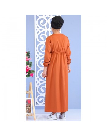 Robe longue cintrée décoration boutons pour femme - Couleur rouille (Vêtement musulman turque) 