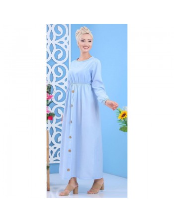 Robe longue cintrée de couleurs bleu ciel 