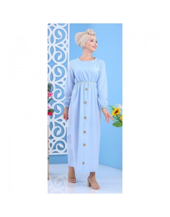 Robe longue cintrée de couleurs bleu ciel 