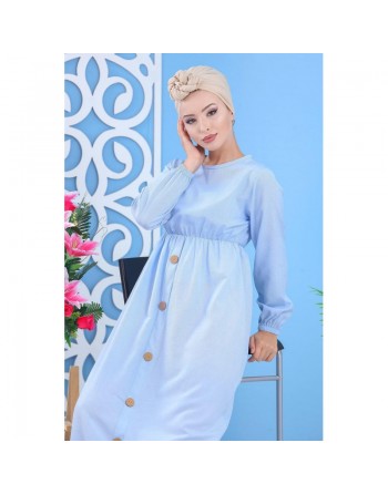 Robe longue cintrée de couleurs bleu ciel 