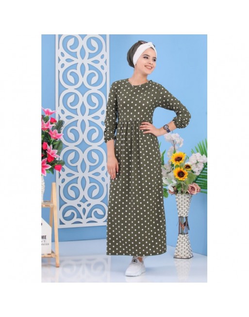 Robe pas cher décontractée pour femme à pois de couleur kaki Robe pas cher décontractée pour femme à pois de couleur kaki