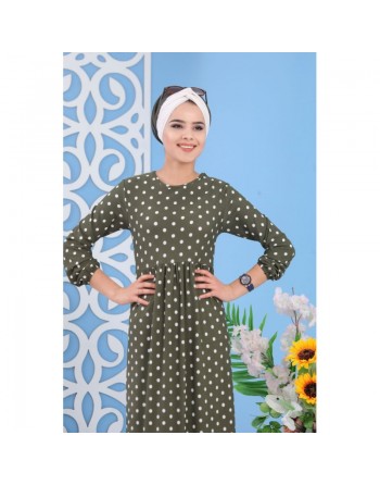 Robe pas cher décontractée pour femme à pois de couleur kaki 