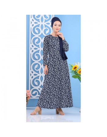 Robe longue à imprimés nénuphar pour femme - Couleur bleu marine 