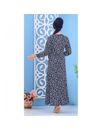 Robe longue à imprimés nénuphar pour femme - Couleur bleu marine 