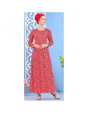 Robe longue à imprimés nénuphar pour femme - Couleur rouge 