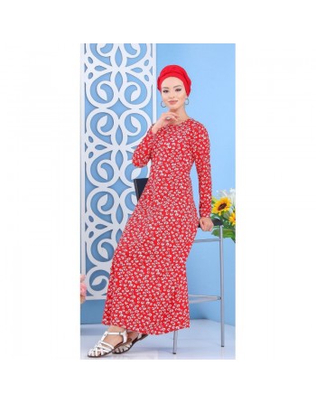 Robe longue à imprimés nénuphar pour femme - Couleur rouge 