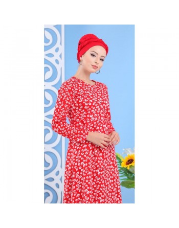 Robe longue à imprimés nénuphar pour femme - Couleur rouge 