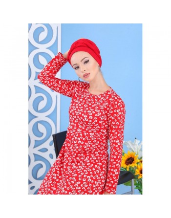 Robe longue à imprimés nénuphar pour femme - Couleur rouge 