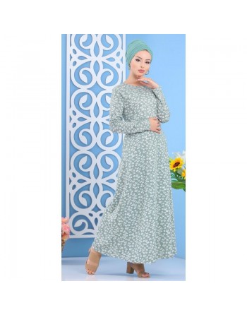 Robe longue à imprimés nénuphar pour femme - Couleur vert amande 