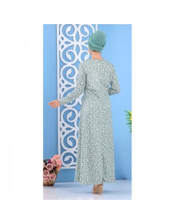 Robe longue à imprimés nénuphar pour femme - Couleur vert amande 