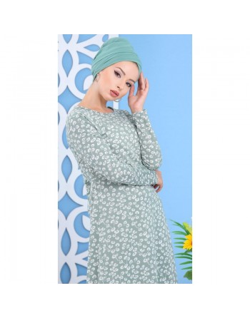 Robe longue à imprimés nénuphar pour femme - Couleur vert amande 