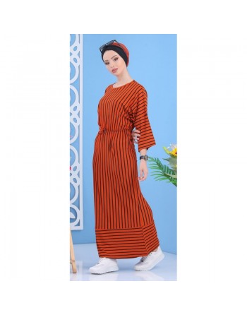 Robe longue à rayures style décontracté pour femme - Couleur marron écureuil 