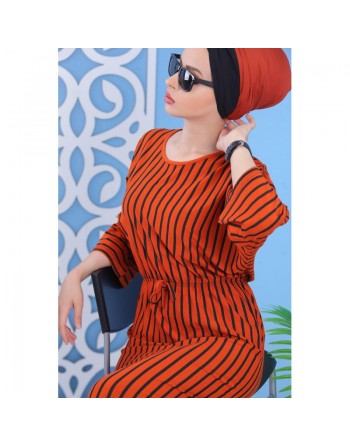 Robe longue à rayures style décontracté pour femme - Couleur marron écureuil 