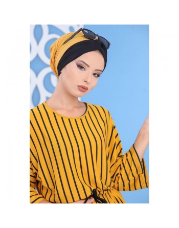 Robe longue à rayures style décontracté pour femme - Couleur jaune moutarde 