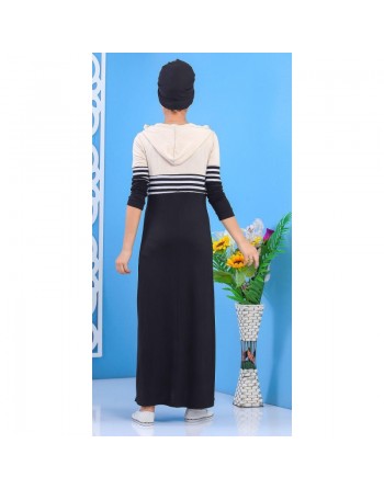 Robe bicolore à capuche - Tenue décontractée pour femme - Couleur Noire et Beige 