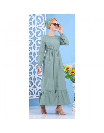 Robe longue de ville chic à boutons pour femme - Couleur vert clair 
