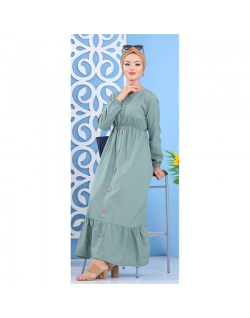 Robe longue de ville chic à boutons pour femme - Couleur vert clair 