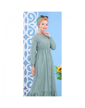 Robe longue de ville chic à boutons pour femme - Couleur vert clair 