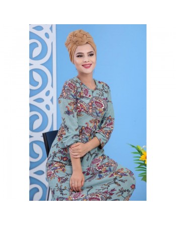 Robe fleurie fluide à motifs cachemire pour femme - Couleur Vert Clair 