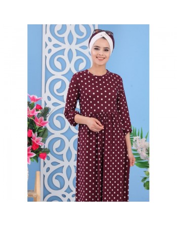 Robe pas cher à pois pour femme - Couleur Aubergine 