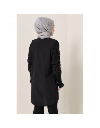 Chemise manches plissées pour femme (Vetement style habillé pour hijab) - Couleur noir 