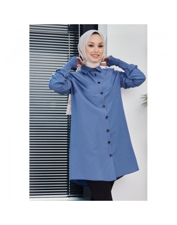 Chemise manches plissées (Vêtement Hijab turque en ligne) - Couleur bleu indigo 