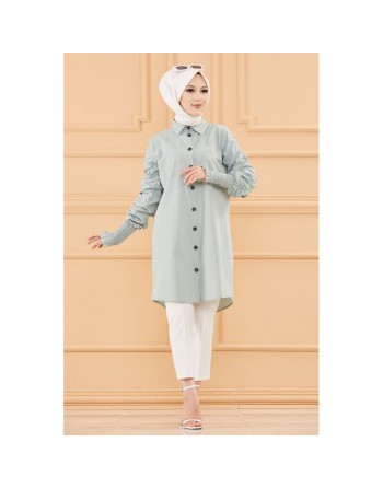 Chemise manche plissé à l'élastique (Tenue hijab chic pour femme) - Couleur menthe 