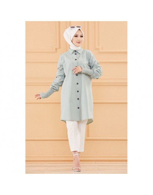 Chemise manche plissé à l'élastique (Tenue hijab chic pour femme) - Couleur menthe Chemise manche plissé à l'élastique (Tenue hijab chic pour femme) - Couleur menthe